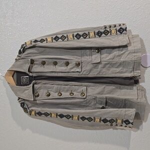 Double D Ranch Wear Jacket Grey Tan Beaded Western Military Style Size Small